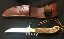 Vintage Olsen #Olsen Grizzly Stag Handle US Olsen OK Hunting Knife with Sheath