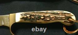 Vintage Olsen #Olsen Grizzly Stag Handle US Olsen OK Hunting Knife with Sheath