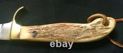 Vintage Olsen #Olsen Grizzly Stag Handle US Olsen OK Hunting Knife with Sheath