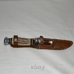 Vintage Omegawerks Solingen Germany Pair of Hunting Knives With Embossed Sheath