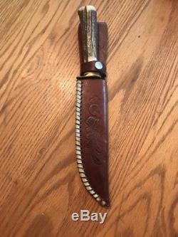 Vintage Queen Cutlery Stag Hunting Fighting Camping Knife WithSheath 7Blade USA