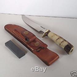 Vintage Randall Hunting Knife Right Hand Stag Handle Leather Sheath with Compass