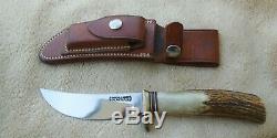 Vintage Randall Model 20 Skinning Knife & Leather Scabbard /stone / Stag Handle