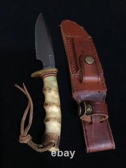 Vintage Randall knife with Sheath Early Pinned Stag Finger Grooves