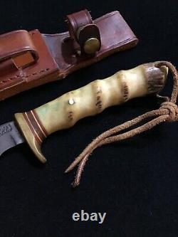 Vintage Randall knife with Sheath Early Pinned Stag Finger Grooves