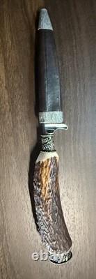 Vintage Rare Holz-Leute Munich Stag Handle Full Dress Knife With Org. Sheath