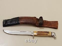 Vintage Rare Knife with Sheath CASE XX USA M5F Stag Handle Fixed Blade Hunting