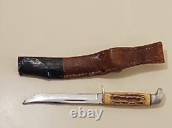 Vintage Rare Knife with Sheath CASE XX USA M5F Stag Handle Fixed Blade Hunting