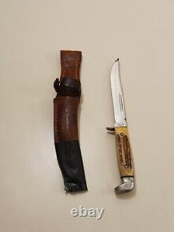 Vintage Rare Knife with Sheath CASE XX USA M5F Stag Handle Fixed Blade Hunting