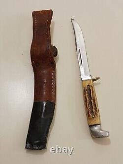 Vintage Rare Knife with Sheath CASE XX USA M5F Stag Handle Fixed Blade Hunting