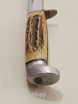 Vintage Rare Knife with Sheath CASE XX USA M5F Stag Handle Fixed Blade Hunting