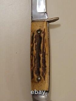 Vintage Rare Knife with Sheath CASE XX USA M5F Stag Handle Fixed Blade Hunting