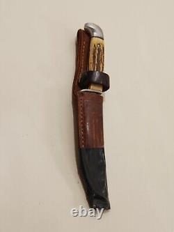 Vintage Rare Knife with Sheath CASE XX USA M5F Stag Handle Fixed Blade Hunting