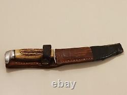 Vintage Rare Knife with Sheath CASE XX USA M5F Stag Handle Fixed Blade Hunting