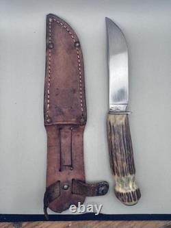 Vintage Remington RH-73 Stag Hunting Knife USA with Orig Sheath Estate