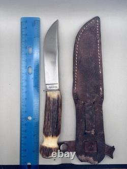 Vintage Remington RH-73 Stag Hunting Knife USA with Orig Sheath Estate