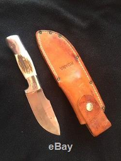 Vintage Ruana 9 Hunting Knife With Sheath Hand Forged Elk Handles Bonner Montana