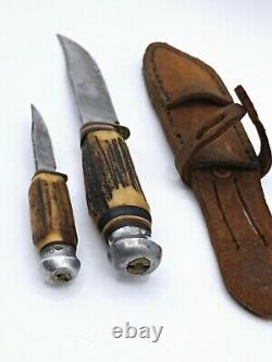 Vintage SOLINGEN Germany Duo Knife Stag Handle Hunting Knife Set