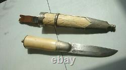 Vintage Scandinavian Mora Fixed Blade Knife with Bone Handle & Scabbard