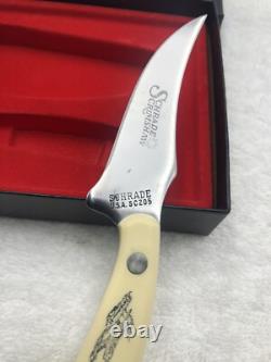 Vintage Schrade Scrimshaw (Bear And Dog) SC205 Fixed Blade Sheath Knife