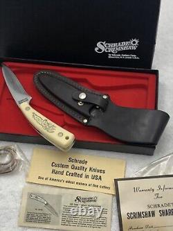 Vintage Schrade Scrimshaw (Deer Head) SC501 Fixed Blade Sheath Knife NIB Made US