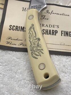 Vintage Schrade Scrimshaw (Deer Head) SC501 Fixed Blade Sheath Knife NIB Made US