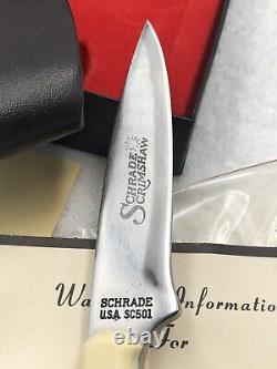 Vintage Schrade Scrimshaw (Deer Head) SC501 Fixed Blade Sheath Knife NIB Made US