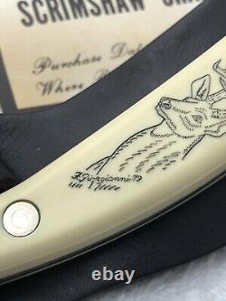 Vintage Schrade Scrimshaw (Deer Head) SC501 Fixed Blade Sheath Knife NIB Made US