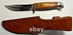 Vintage Sharp Brand Fixed Blade Knife & Leather Sheath Japan Harley Stamped