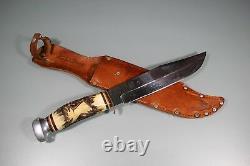 Vintage Solingen Germany Bowie Knife GL Koller Rare! Carved Stag Handle. 7.5