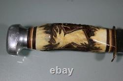 Vintage Solingen Germany Bowie Knife GL Koller Rare! Carved Stag Handle. 7.5