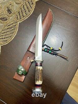 Vintage Solingen Germany Fixed Blade Stag Handle Hunting Knife. GC Co