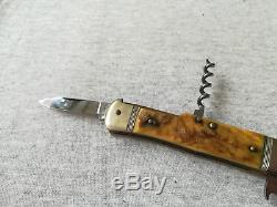 Vintage Solingen Germany Folding Pocket Hunting Multi Tool Knife Stag Handle