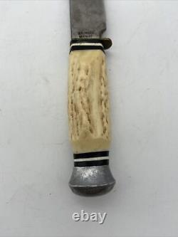 Vintage Solingen Germany Stag Antler Handle Knife With Leather Sheath 9