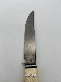 Vintage Solingen Germany Stag Antler Handle Knife With Leather Sheath 9