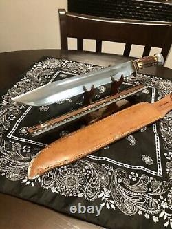 Vintage Solingen Germany Stagg 17 / 12 Blade Huge Hunting Knife With Sheath