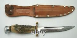 Vintage Solingen Hunter Fixed Blade Knife With Original Leather Sheath