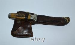 Vintage Stag Case XX Fixed Blade Knife & Hatchet Combo withLeather Sheath