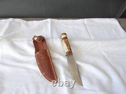 Vintage Stag Handle Marbles Gladstone Mich Woodcraft Hunting Knife & Sheath