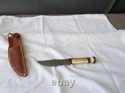 Vintage Stag Handle Marbles Gladstone Mich Woodcraft Hunting Knife & Sheath