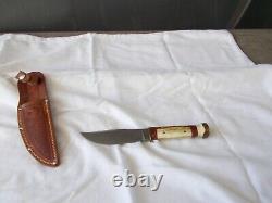 Vintage Stag Handle Marbles Gladstone Mich Woodcraft Hunting Knife & Sheath