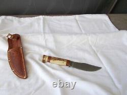 Vintage Stag Handle Marbles Gladstone Mich Woodcraft Hunting Knife & Sheath