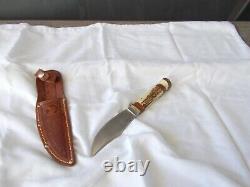 Vintage Stag Handle Marbles Gladstone Mich Woodcraft Hunting Knife & Sheath