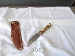 Vintage Stag Handle Marbles Gladstone Mich Woodcraft Hunting Knife & Sheath