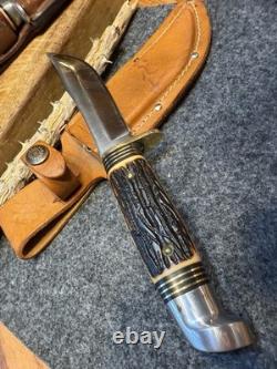 Vintage Stag Handle Western S-H 66 Fixed Blade Hunting Knife Stainless USA Made