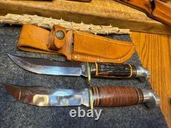 Vintage Stag Handle Western S-H 66 Fixed Blade Hunting Knife Stainless USA Made