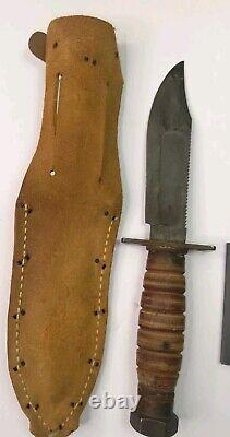 Vintage Survival Camillus Knife 6 Blade With Leather Sheath 1957 1961 N. Y