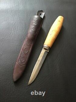 Vintage Sweden Knife P Holmberg Eskilstuna Hunting Knife with Leather Sheath