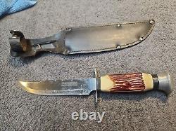 Vintage TRAMONTINA Brasil INOX-STAINLESS HUNTING KNIFE 5 Fixed Blade + SHEATH