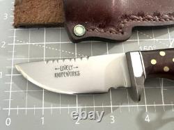 Vintage Tim LIVELY KNIFEWORKS Wood & Brass Handle Fixed Blade Knife w Sheath